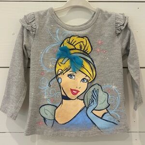 Disney Cinderella Long Sleeve Character Graphic Tee Shirt Grey Blue Size 2T